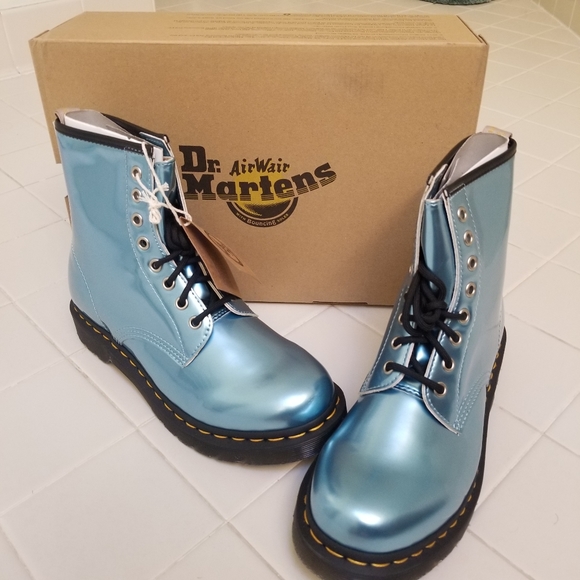 Dr. Martens Shoes - Doc Martens Vegan 1460 Goldmix Blue Combat Boots